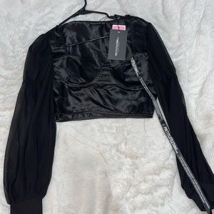 Satin corset bell sleeve top